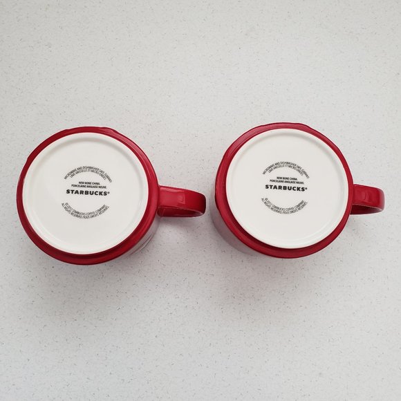 STARBUCKS 2012Holiday Ornaments Red Ceramic Mugs 14 Oz Set of 2 - Picture 6 of 12